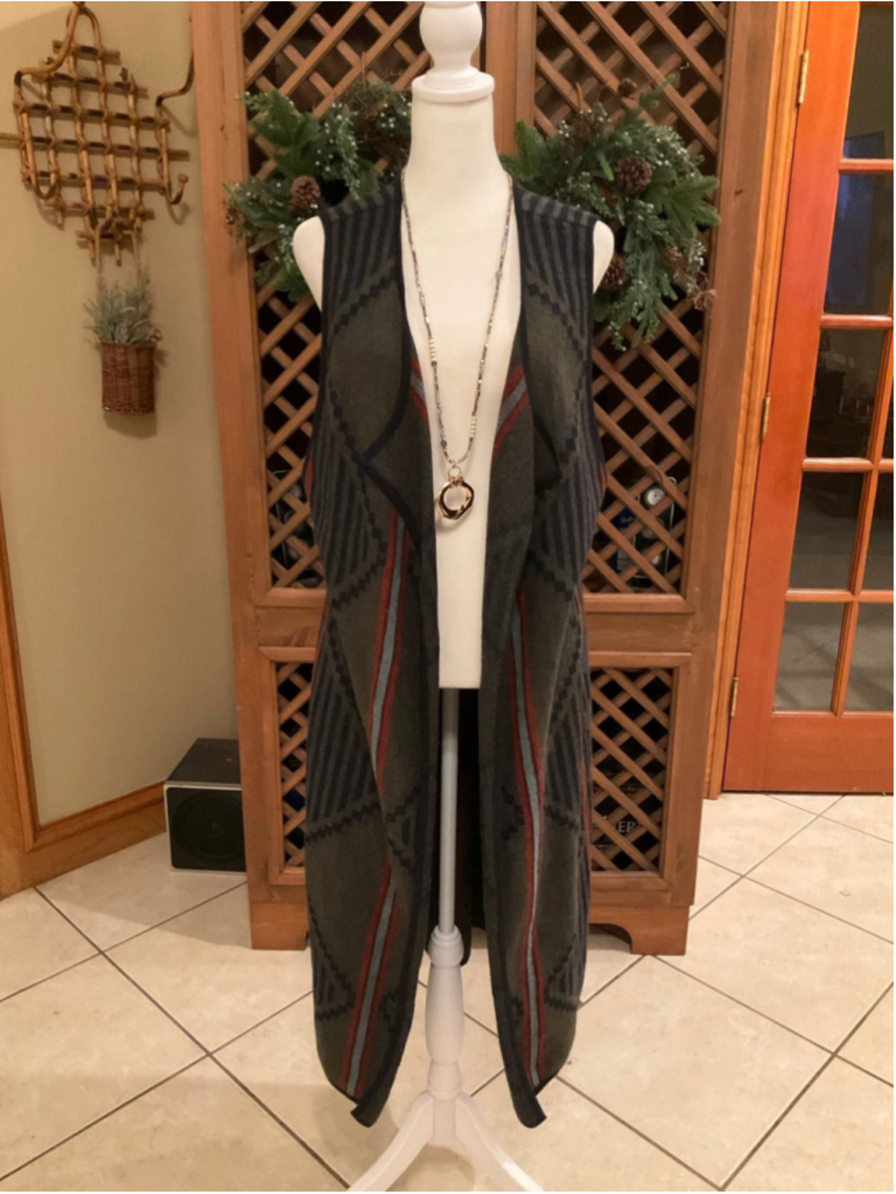 Peruvian Connection Artsy Vest Duster Tribal Knit Boho Large